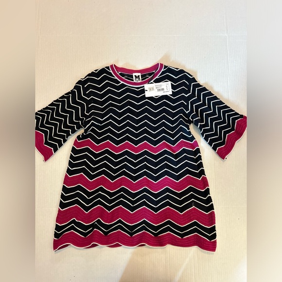 Missoni Maglia Crewneck Chevron Striped Tunic Top Size XS NWT Black Pink - Picture 2 of 5